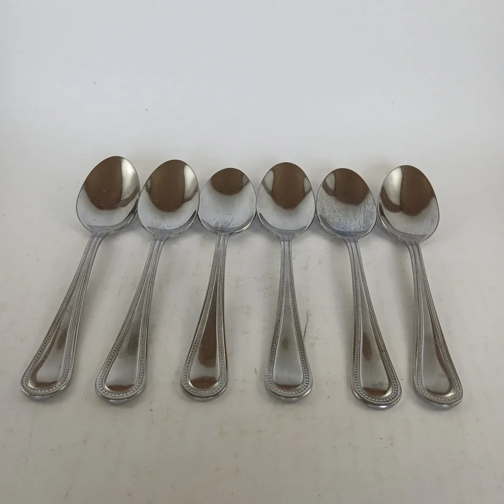 Gibson BEADED Stainless Flatware - Set of 6 Place Oval Teaspoon Glossy